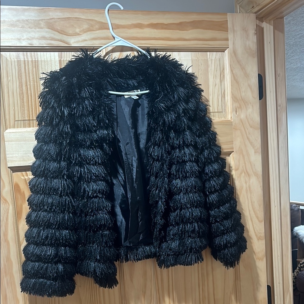She + Sky Black Teddy Jacket Cropped Faux Fur